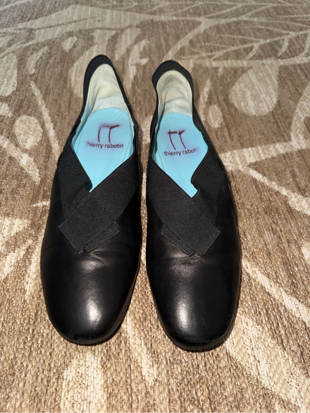 Thierry Rabotin Black Leather Slip-On Loafers with Elastic Crossband
